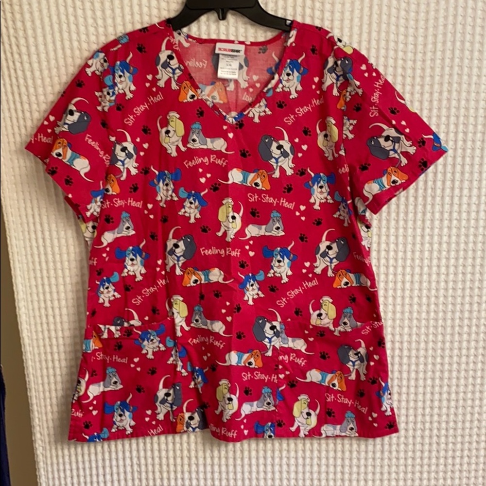 Pink dog scrub top